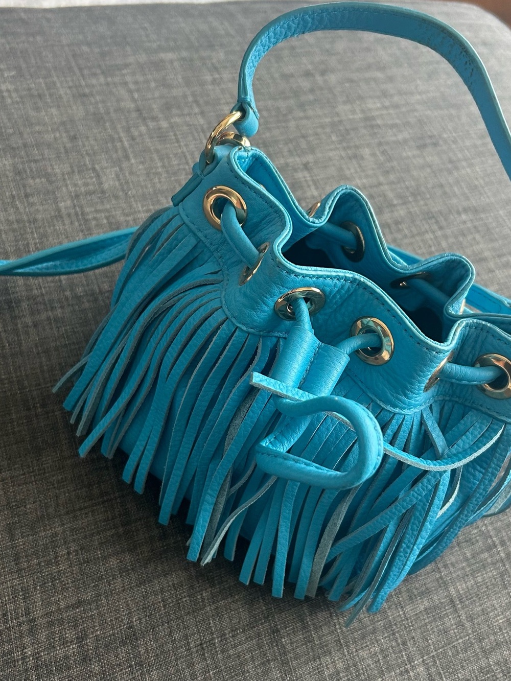 Juicy Couture Turquoise Fringe Drawstring Mini Shoulder Bag